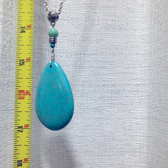 Aqua and silver adjustable necklace, long length. - Picture 4 of 8